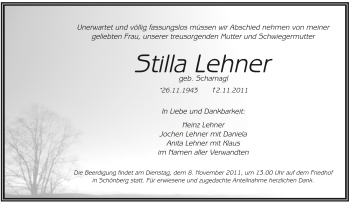 Traueranzeige von Stilla Lehner von Pegnitz-Zeitung